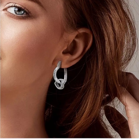 925 Sterling Silver Heart Shape Hoop Earrings - Picture 2 of 8